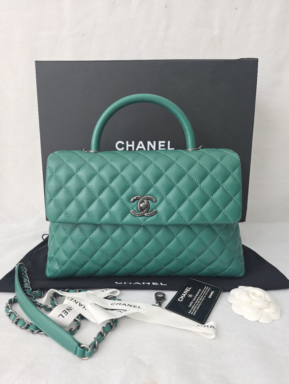Auth Chanel Quilted Caviar Coco Top Handle Bag